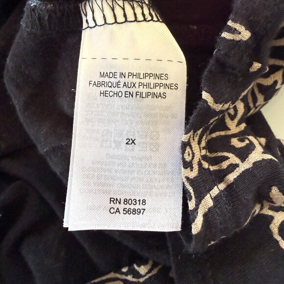 Lucky Brand black and tan 3/4 sleeve one button keyhole blouse women's size 2X - Picture 7 of 8